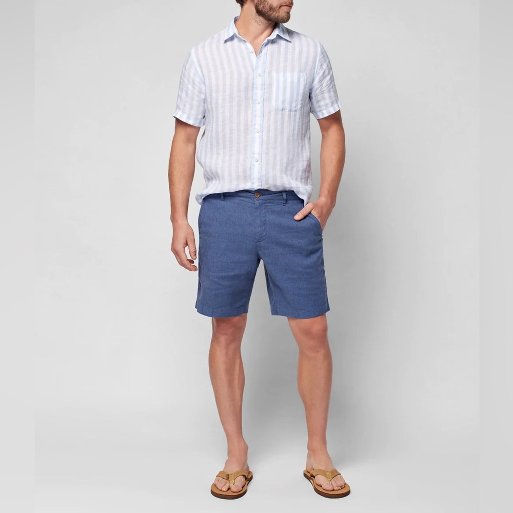 Faherty Tradewinds Short 7.5" Linen Organic Cotton Size 35 Blue Night Sea Color